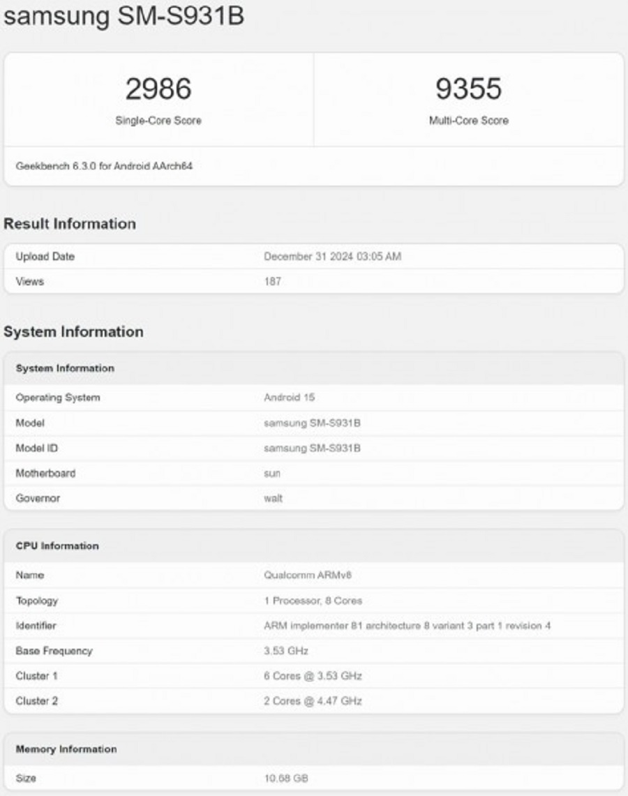 Geekbenh Galaxy S25 dengan Snapdragon 8 Elite