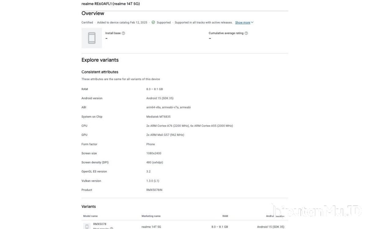 Realme 14T Muncul di Google Play Console